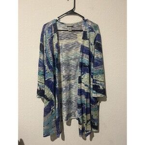 Catherines Womens Artsy Open Front Cardigan Size 5X Blue Boho Artsy Lightweight